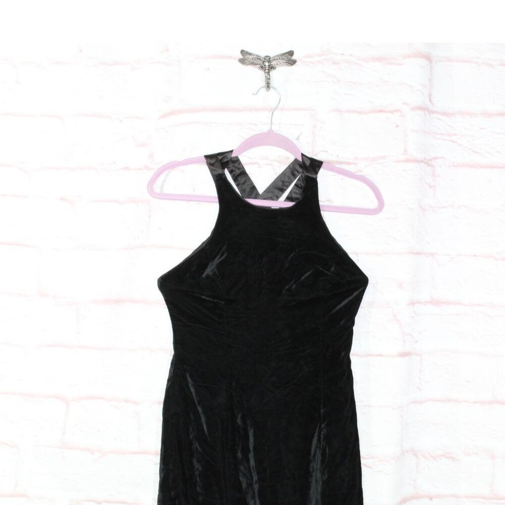 Vintage Geary Roark Kamisato 90s Black Rayon Side Slit Lattice Back Midi Dress 6 - Picture 2 of 9